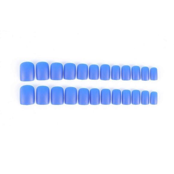 Blue Square Press on Nails, Short Fake Acrylic - False Nails for Women 24Pcs - Picture 2 of 10
